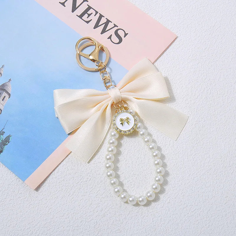 Pearl Beaded with bow Bag Keychain