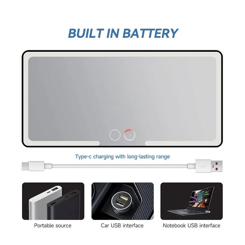 Dual Colors Car Sun Visor Rechargeable LED Vanity Mirror & Touch Screen