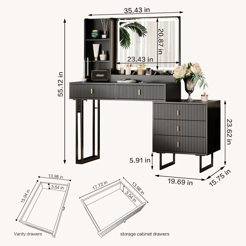 Large Vanity Desk with 3 Color Touch Screen Mirror