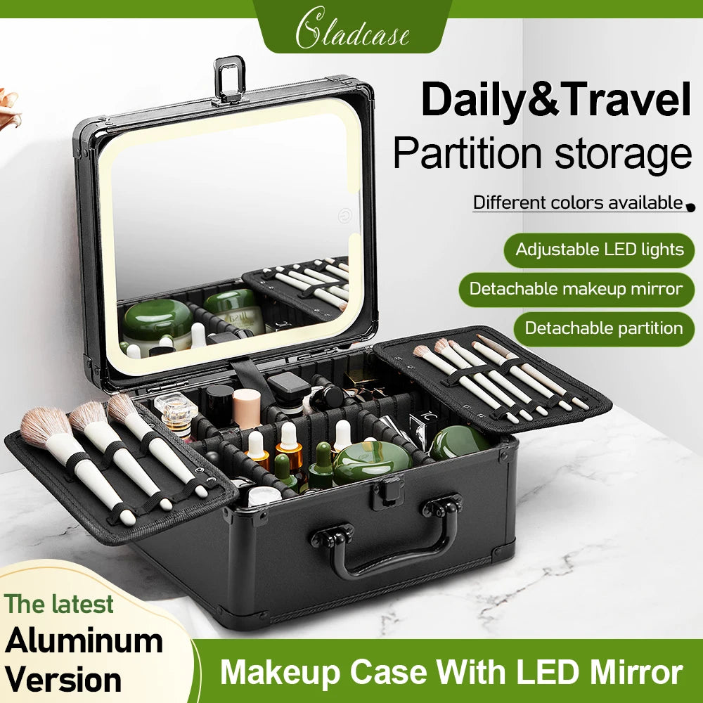 Portable Makeup Hard Case With Adjustable LED light Mirror