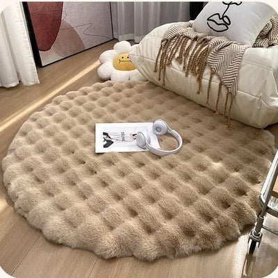 Round Bubble Rabbit Fur Vanity Chair Rug