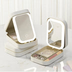 Portable Makeup Jewelry Storage Box with LED Mirror