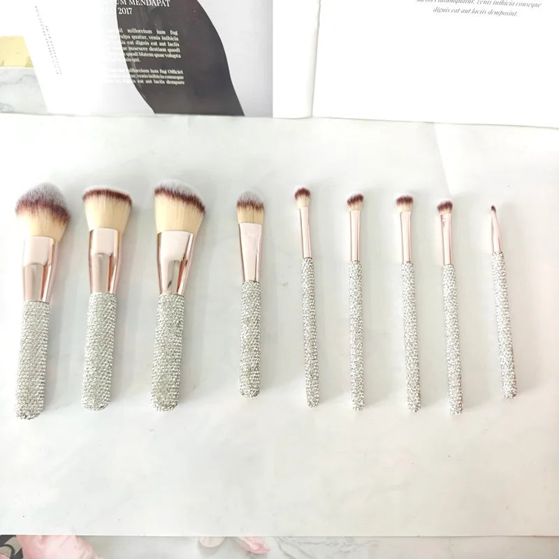 Rhinestone Makeup Brushes With Organizer Bucket