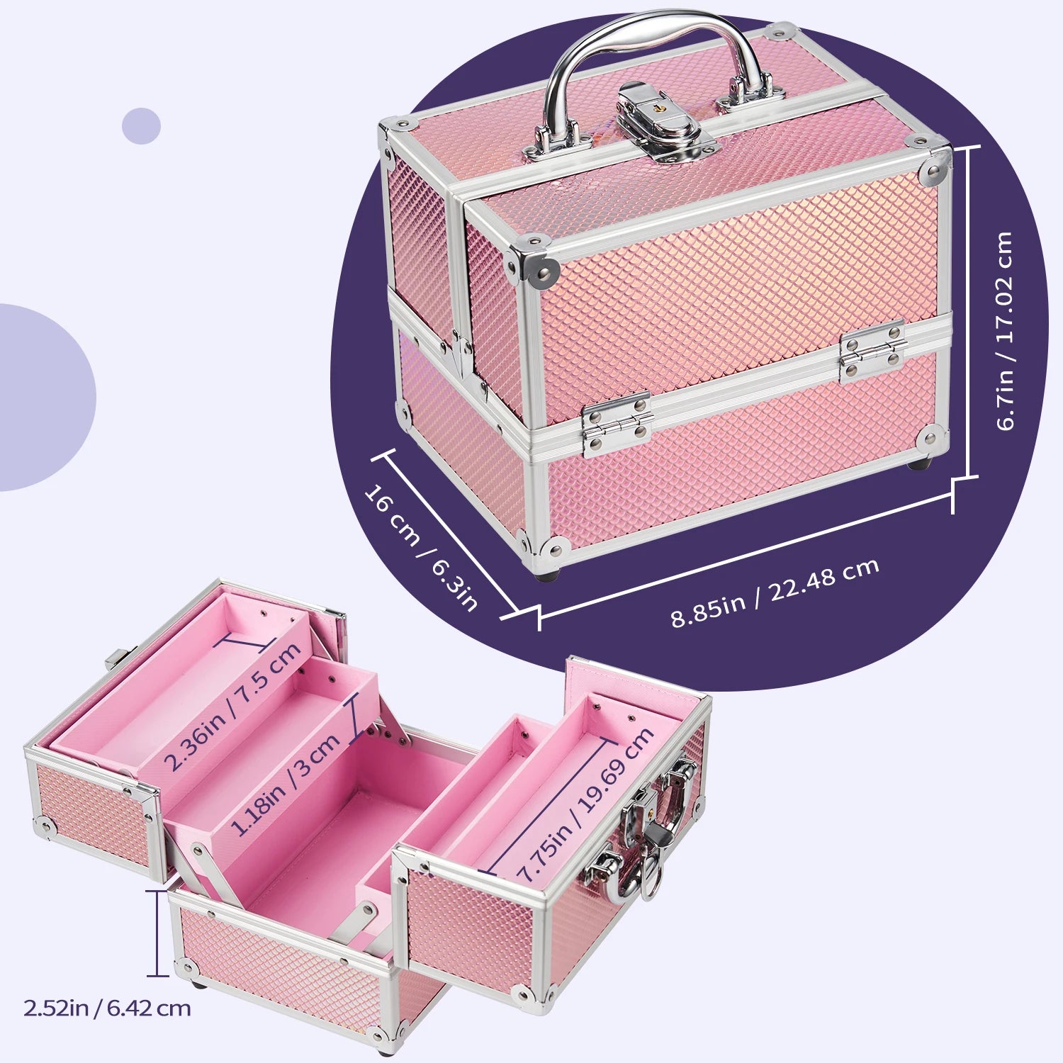 Portable Alloy Cosmetics Makeup Case [4 trays]