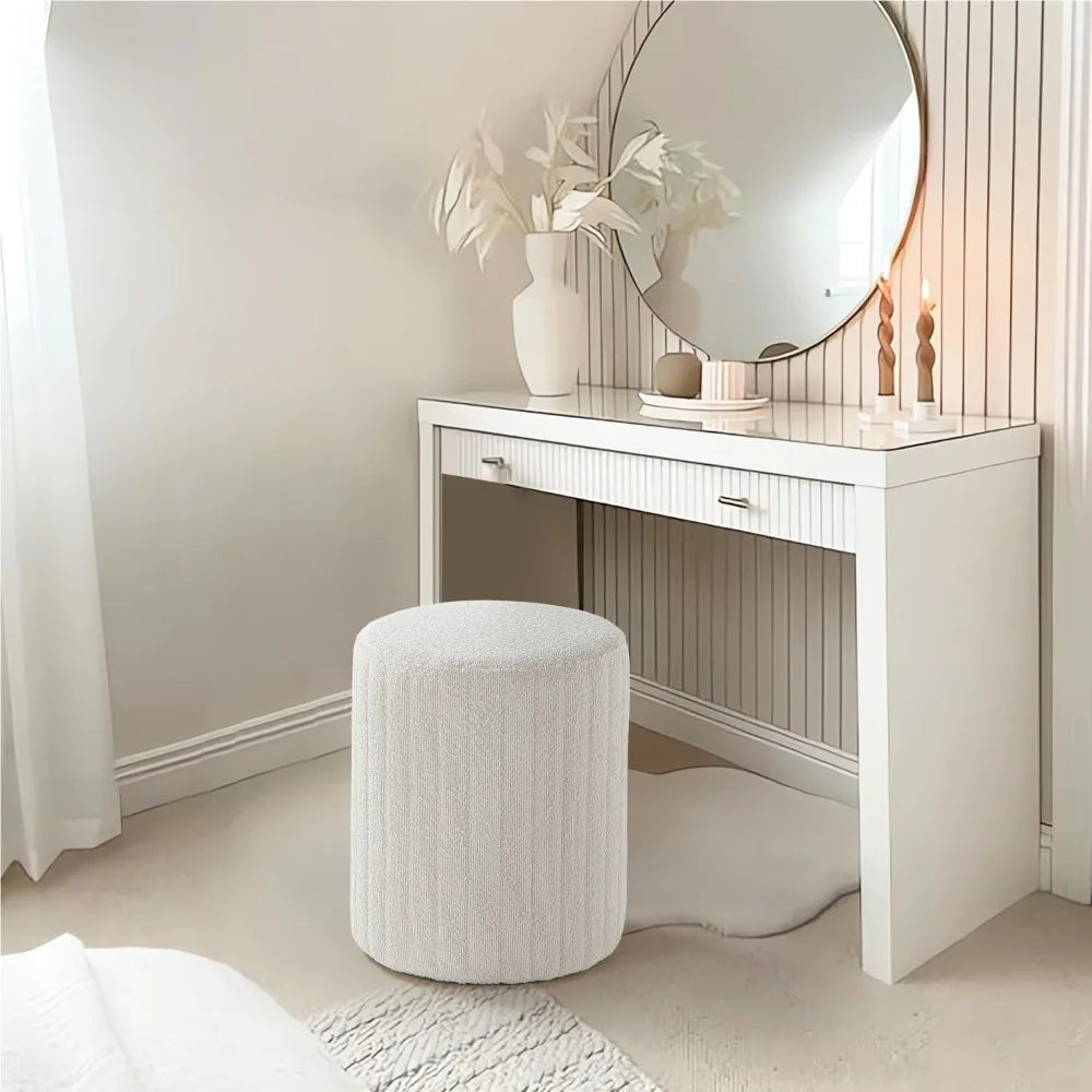 Round Multifunctional Ottoman Vanity Stool [White]
