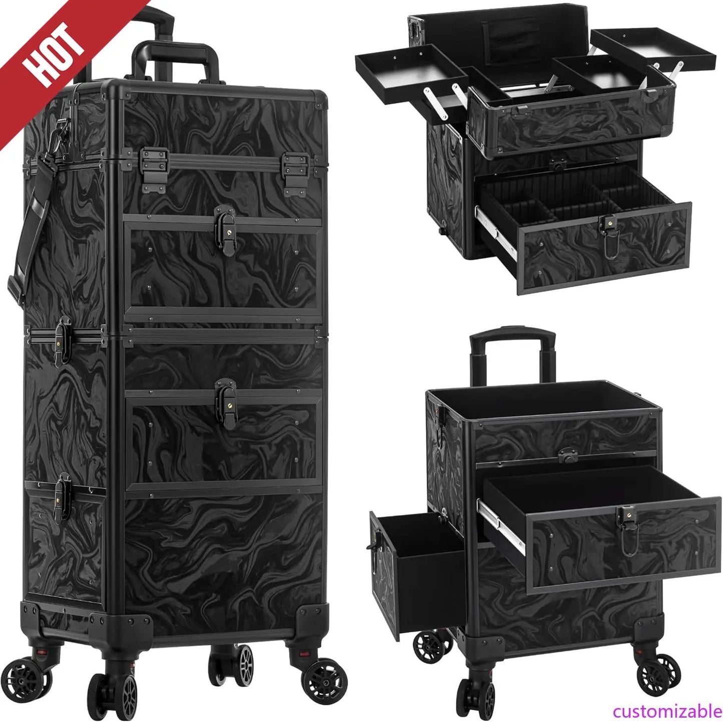 5 in 1 Rolling Makeup Train Case With Drawers