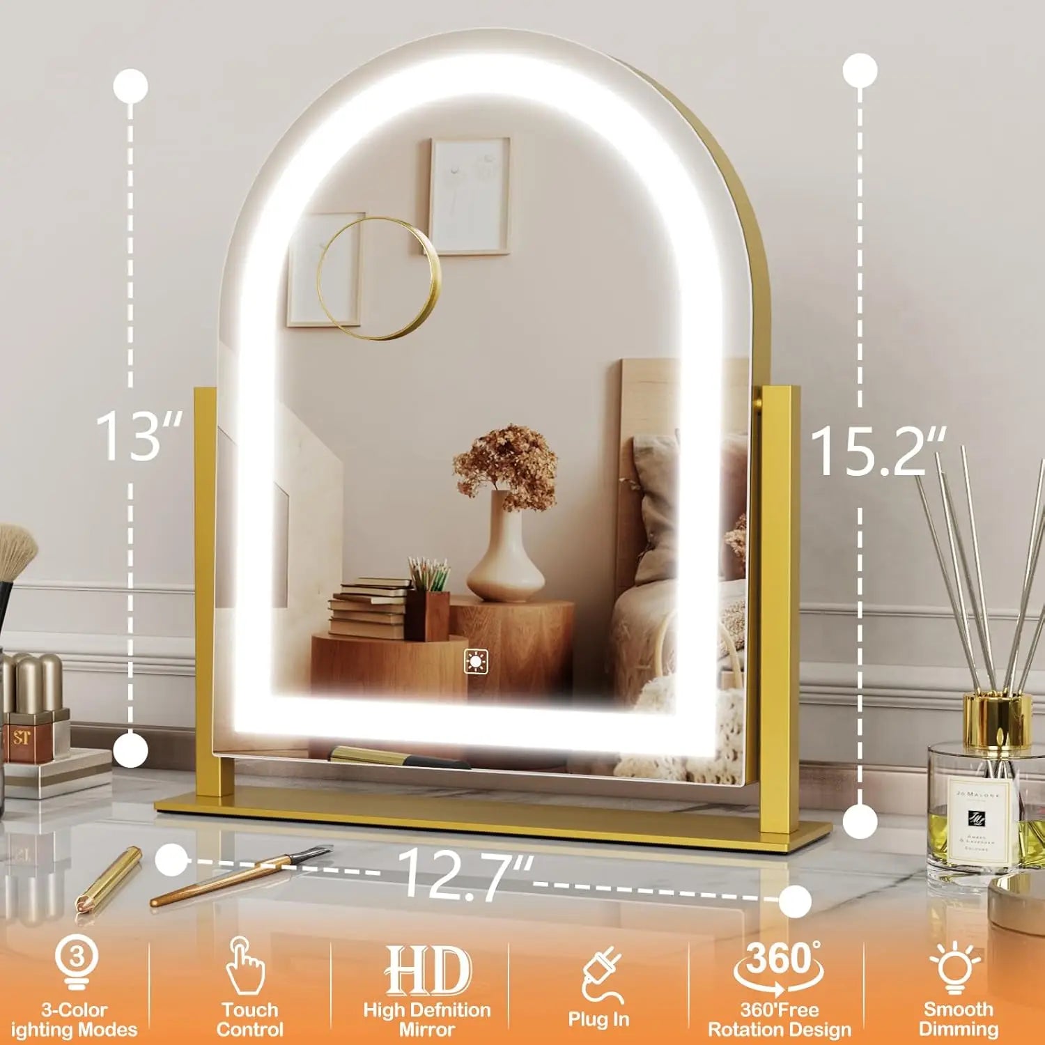 LED Vanity Mirror With Detachable 10X Magnification - 15.2 Inches