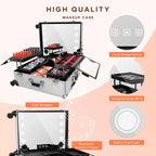 24'' Aluminum Rolling Makeup Trolley with Bluetooth Speakers and LED Lights [White]