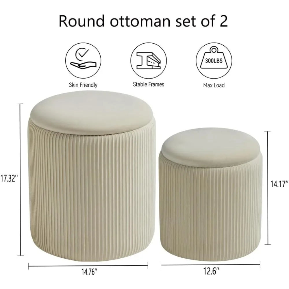 Set Of 2 Luxury Rounded Ottoman Vanity Stool