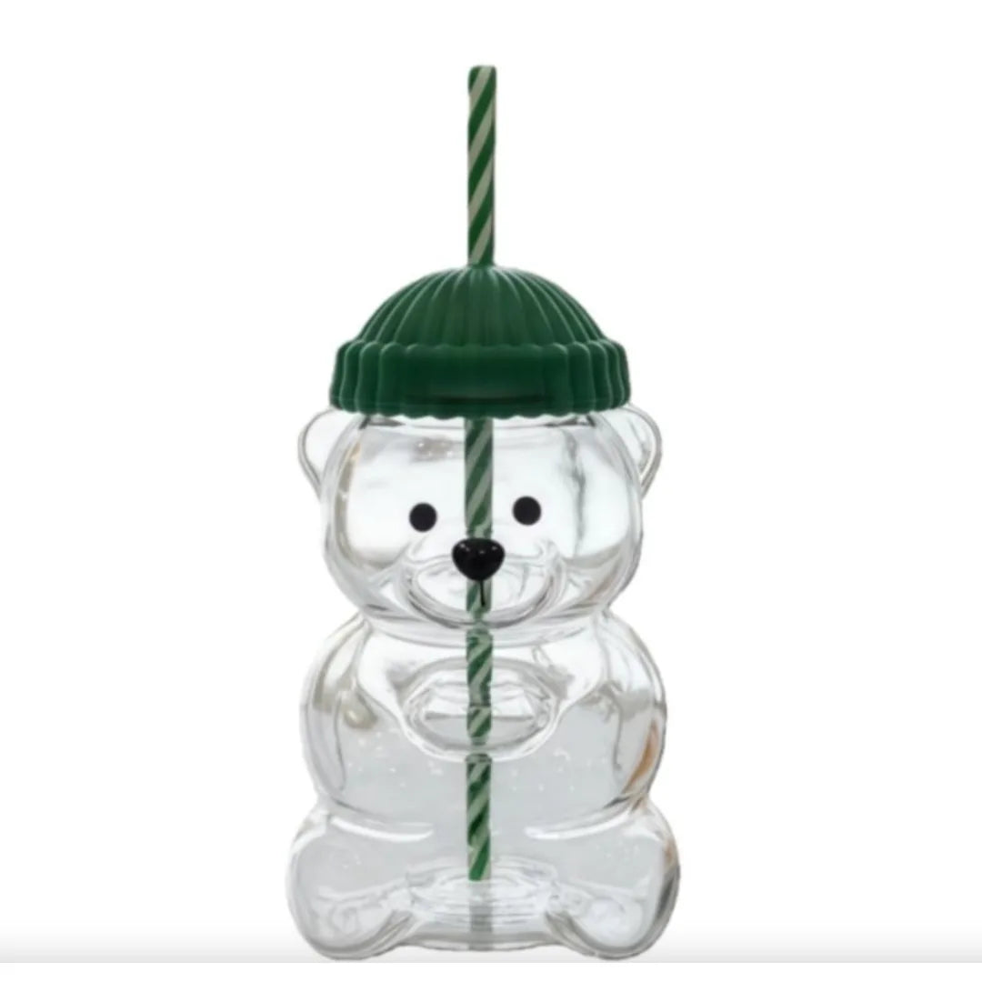 Luxury Bear-Shaped Glass Tumbler With Straw & Lid