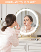 19 Inch Large Round Vanity Mirror With Touch Controls