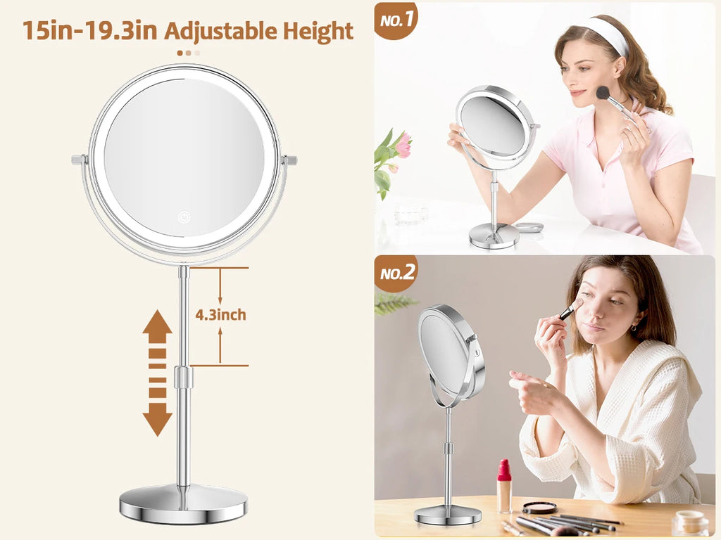 Double Side Standing Makeup Mirror With LED Light and 10x Magnification [8 Inch]