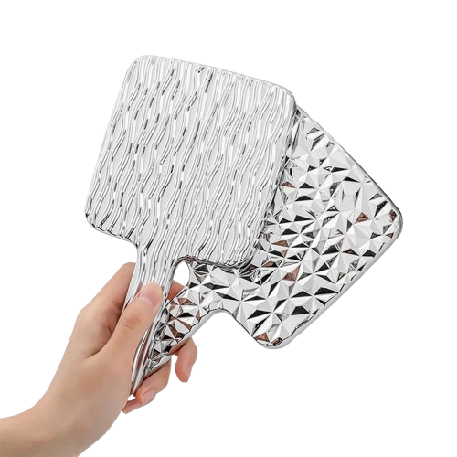 Square Handheld Mirror with Electroplated Ripple Design