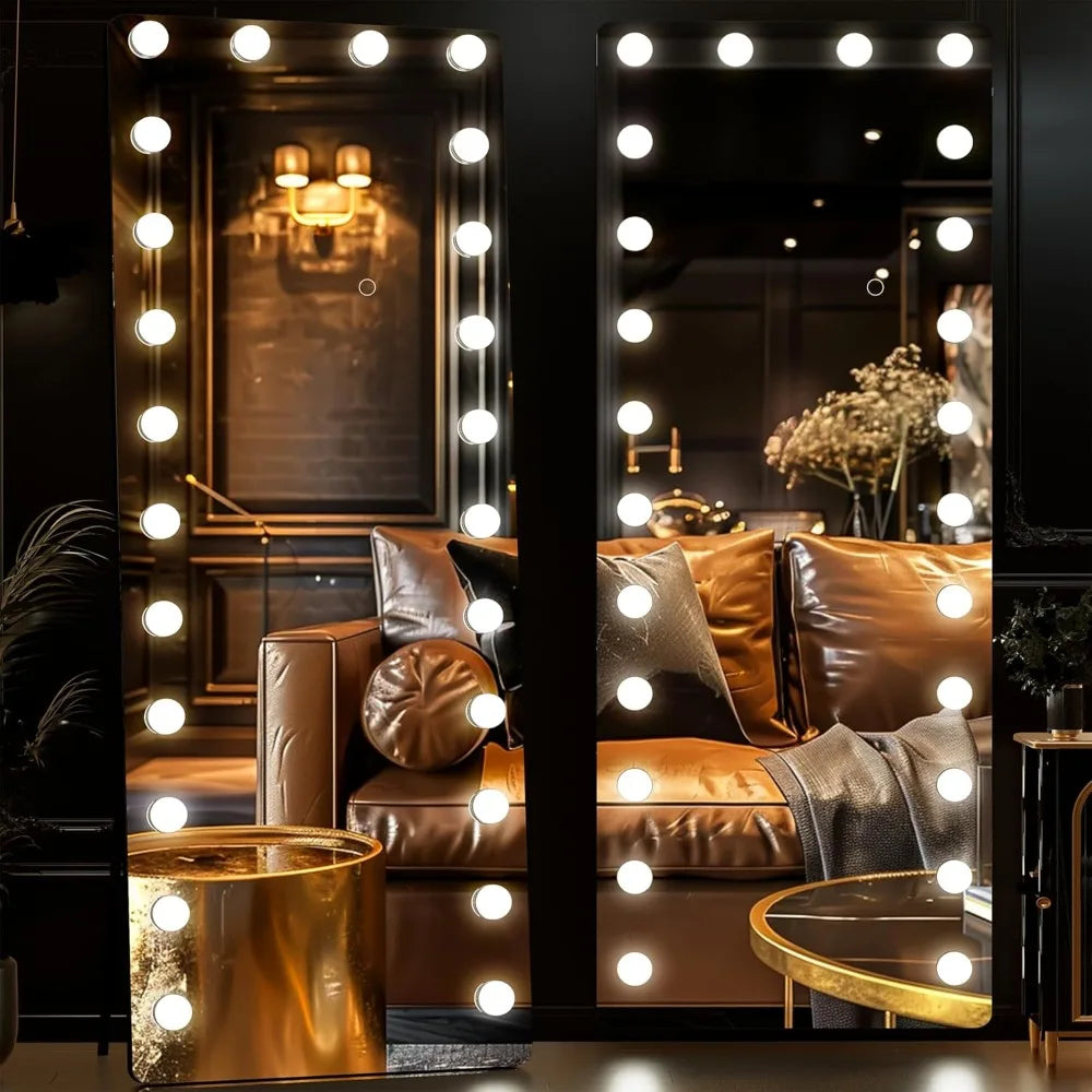 Full Length Vanity Mirror With Light Bulbs & Aluminum Frame [Size: 24" x 67"]