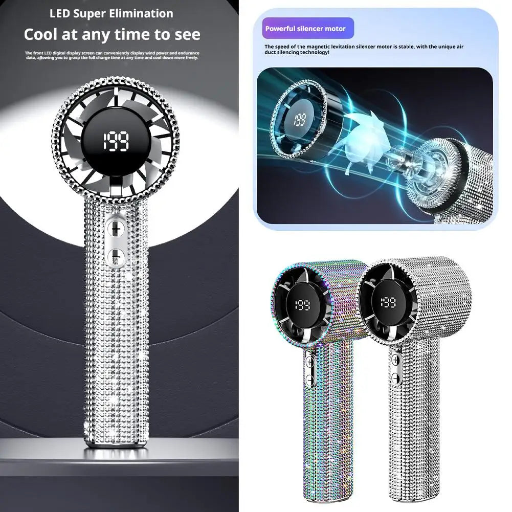 Portable Handheld Fan Covered With Diamonds