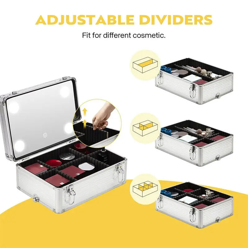 4in1 Makeup Rolling Train Case $ Cosmetic Organizer Box with Led Light Mirror