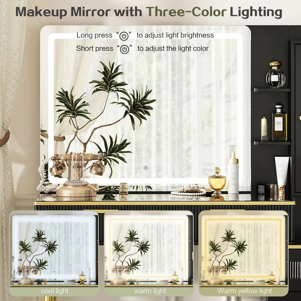 Vanity Desk with Mirror & 5 Drawers