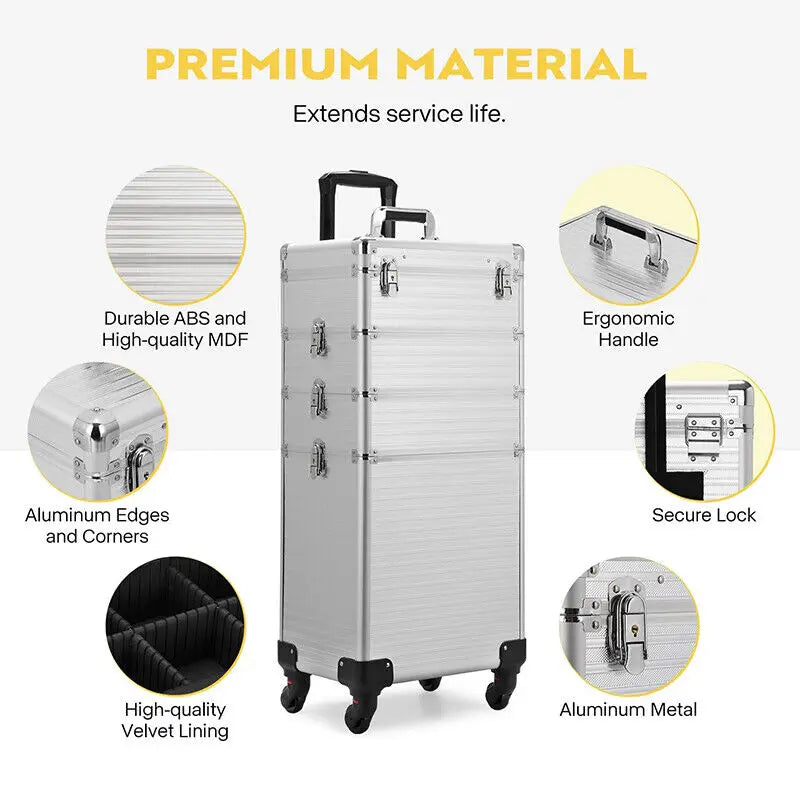 4in1 Makeup Rolling Train Case $ Cosmetic Organizer Box with Led Light Mirror