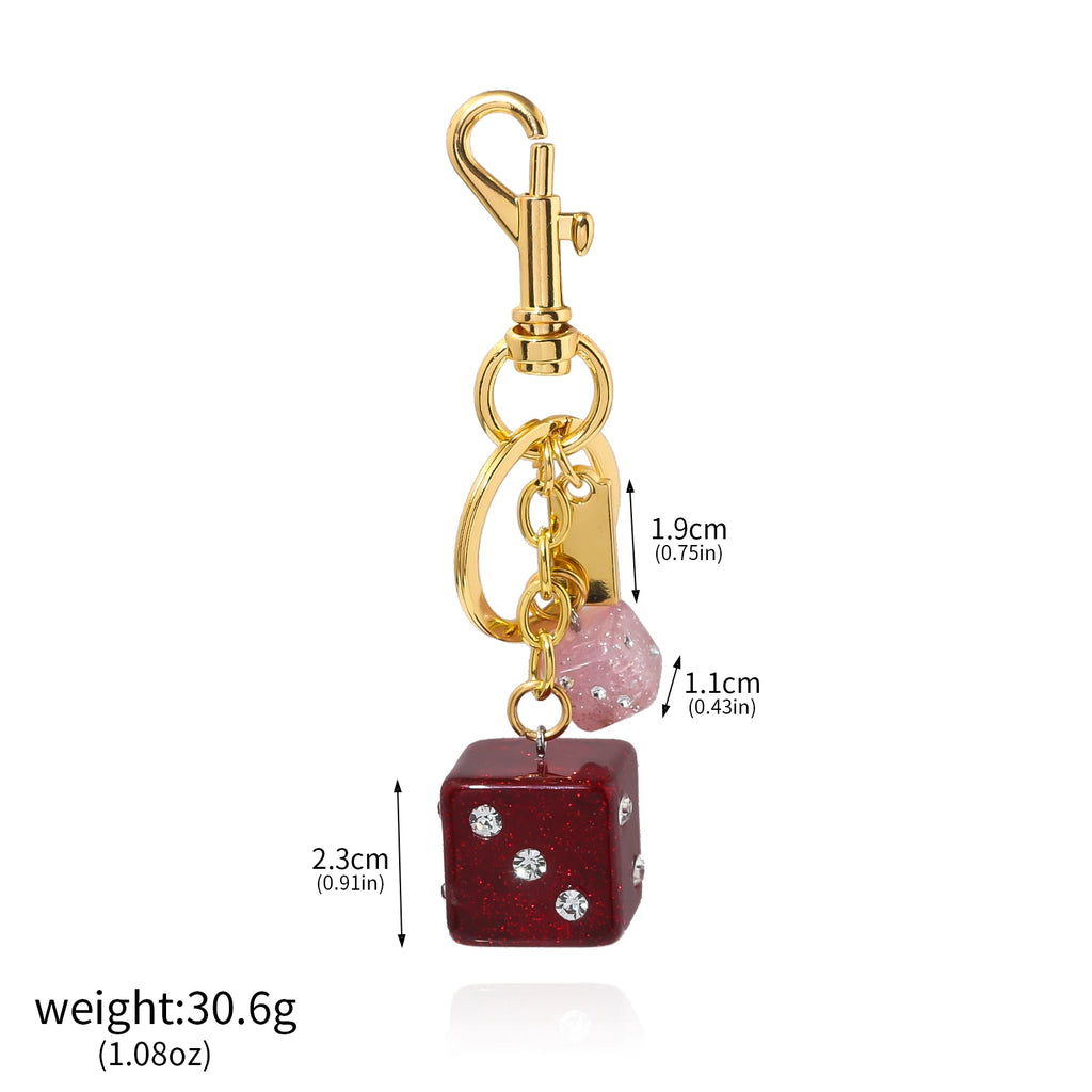Dice Shape Crystal Bag Keychain