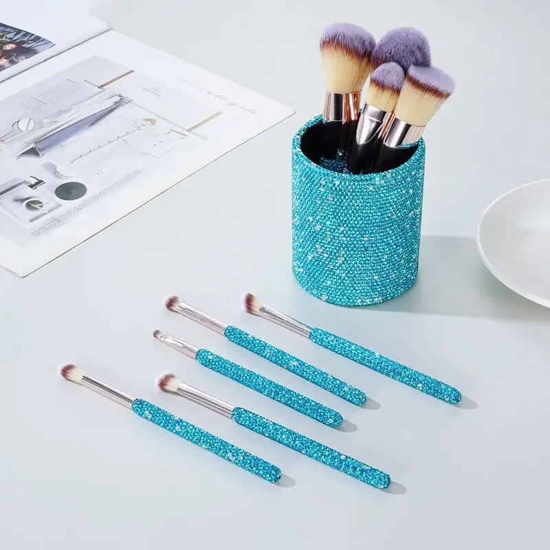 Rhinestone Makeup Brushes With Organizer Bucket