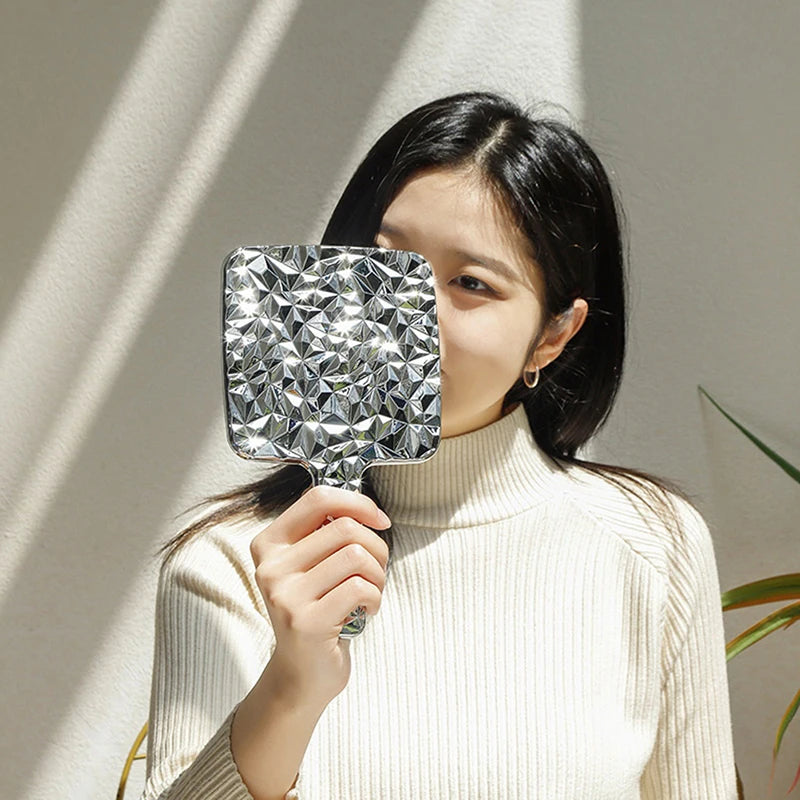 Square Handheld Mirror with Electroplated Ripple Design