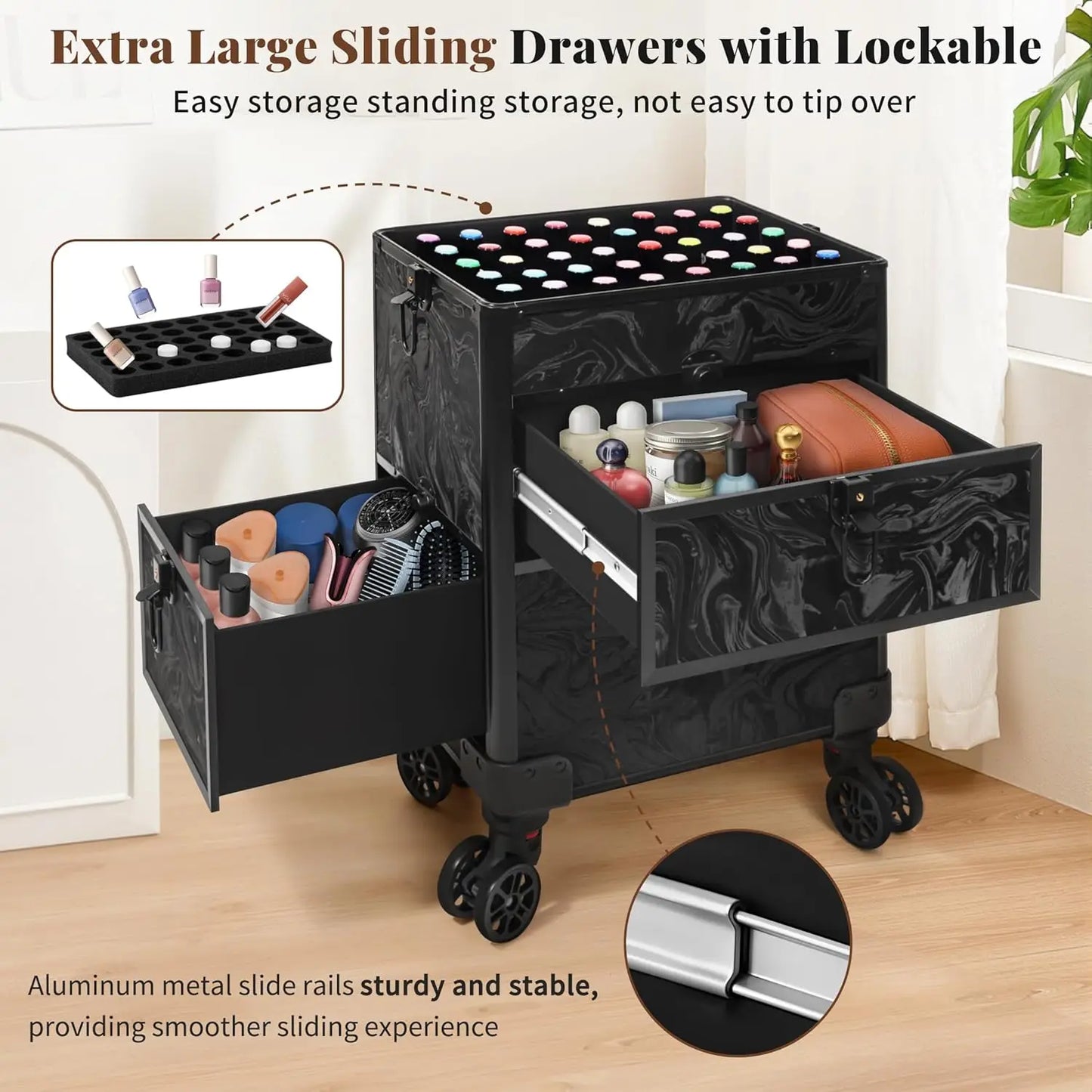 5 in 1 Rolling Makeup Train Case With Drawers
