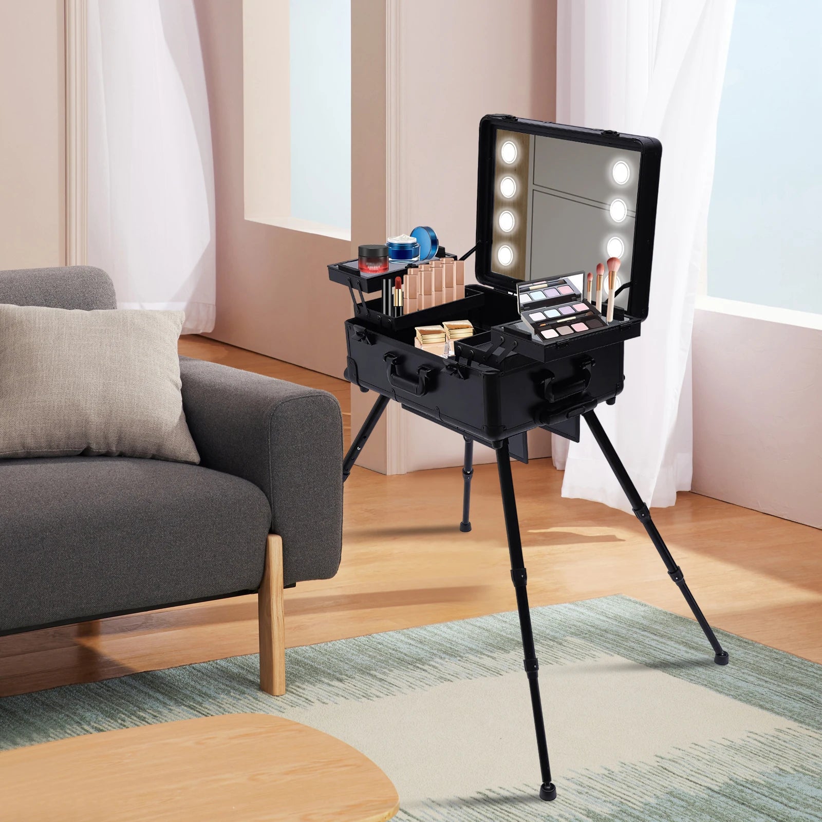 Professional Makeup & Cosmetic Aluminum Trolley with LED Lights