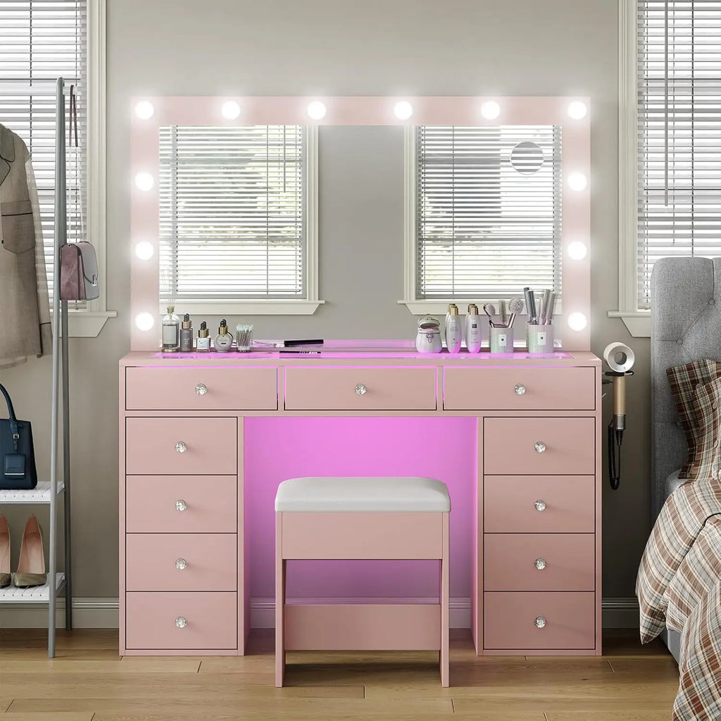 11 Drawers Vanity Set - Pink