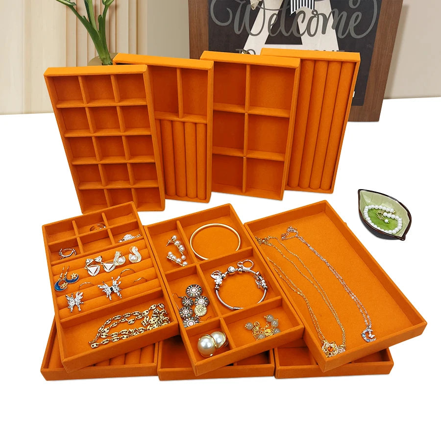 Luxury Velvet Drawer Organizer Tray [Orange]