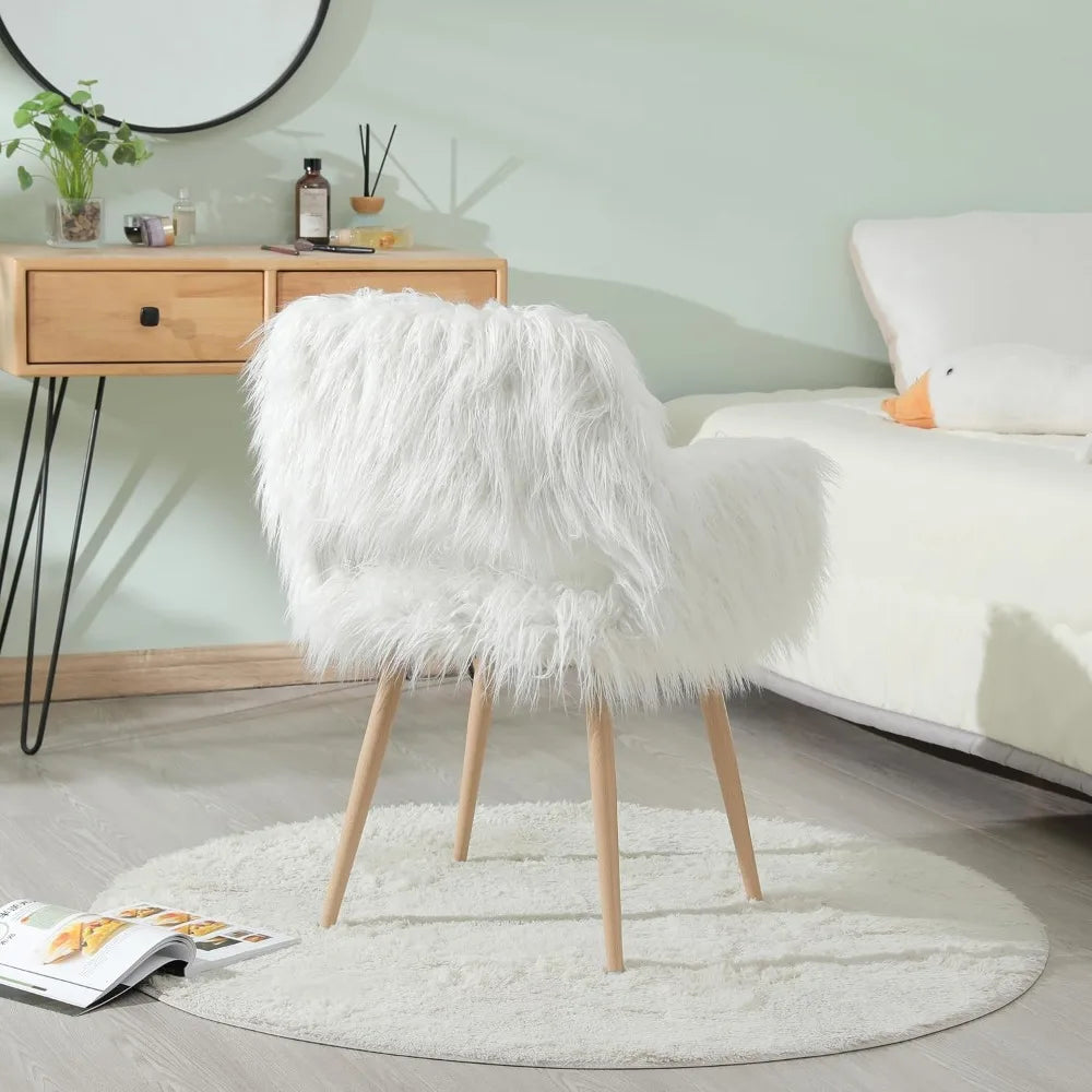 Faux Fur Vanity Chair - White