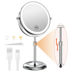 Double Side Standing Makeup Mirror With LED Light and 10x Magnification [8 Inch]
