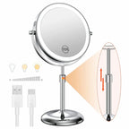 Double Side Standing Makeup Mirror With LED Light and 10x Magnification [8 Inch]