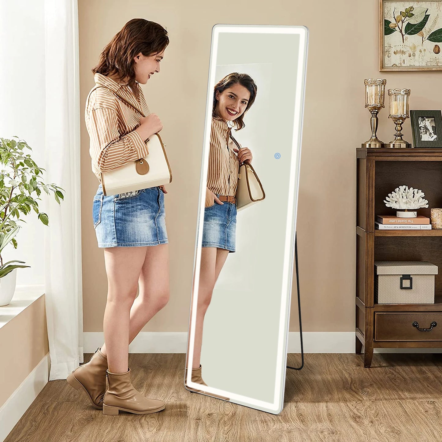 Rectangular Full-Length LED Mirror with Aluminum Frame [Size: 21"x 64"]