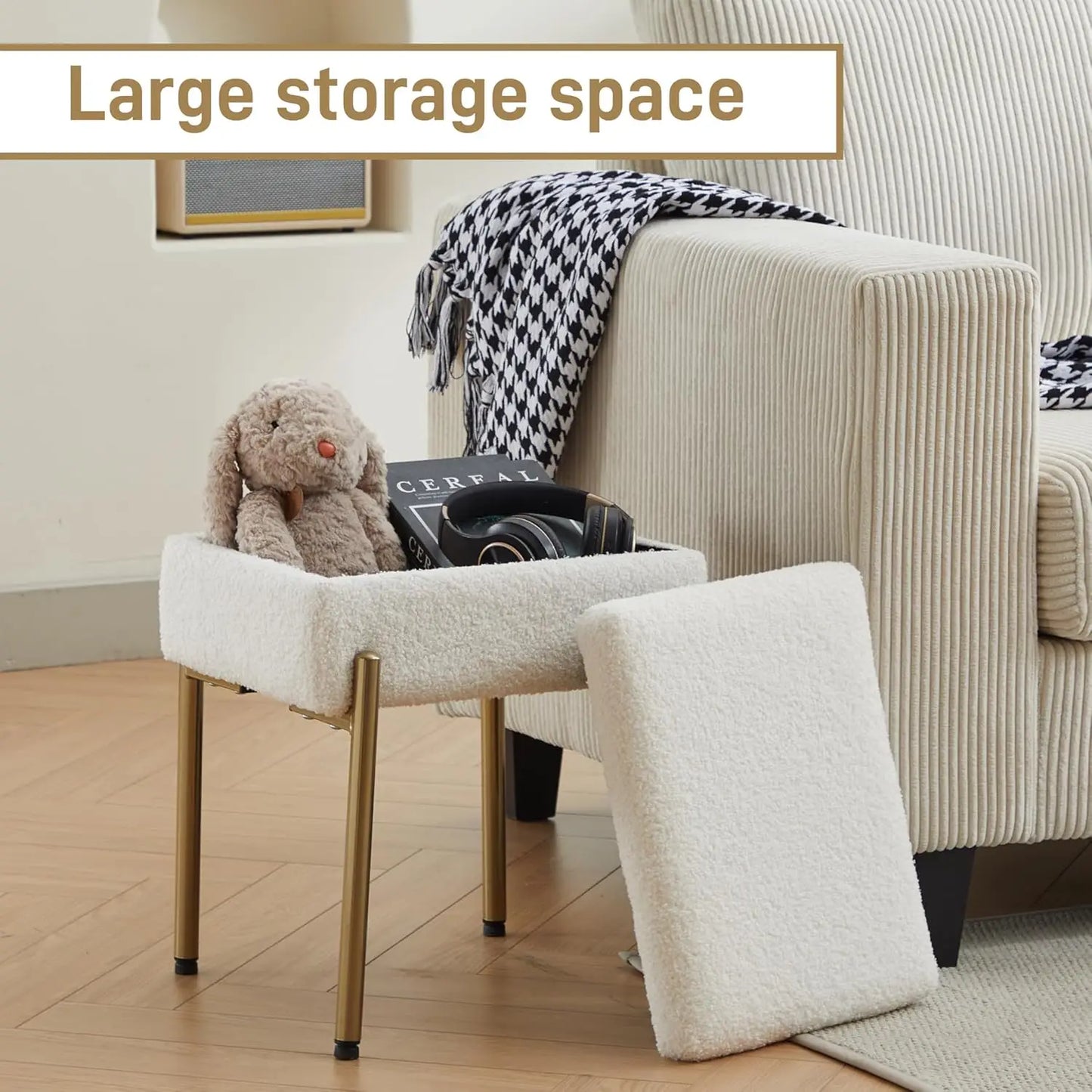 Vanity Desk Ottoman Stool with Storage