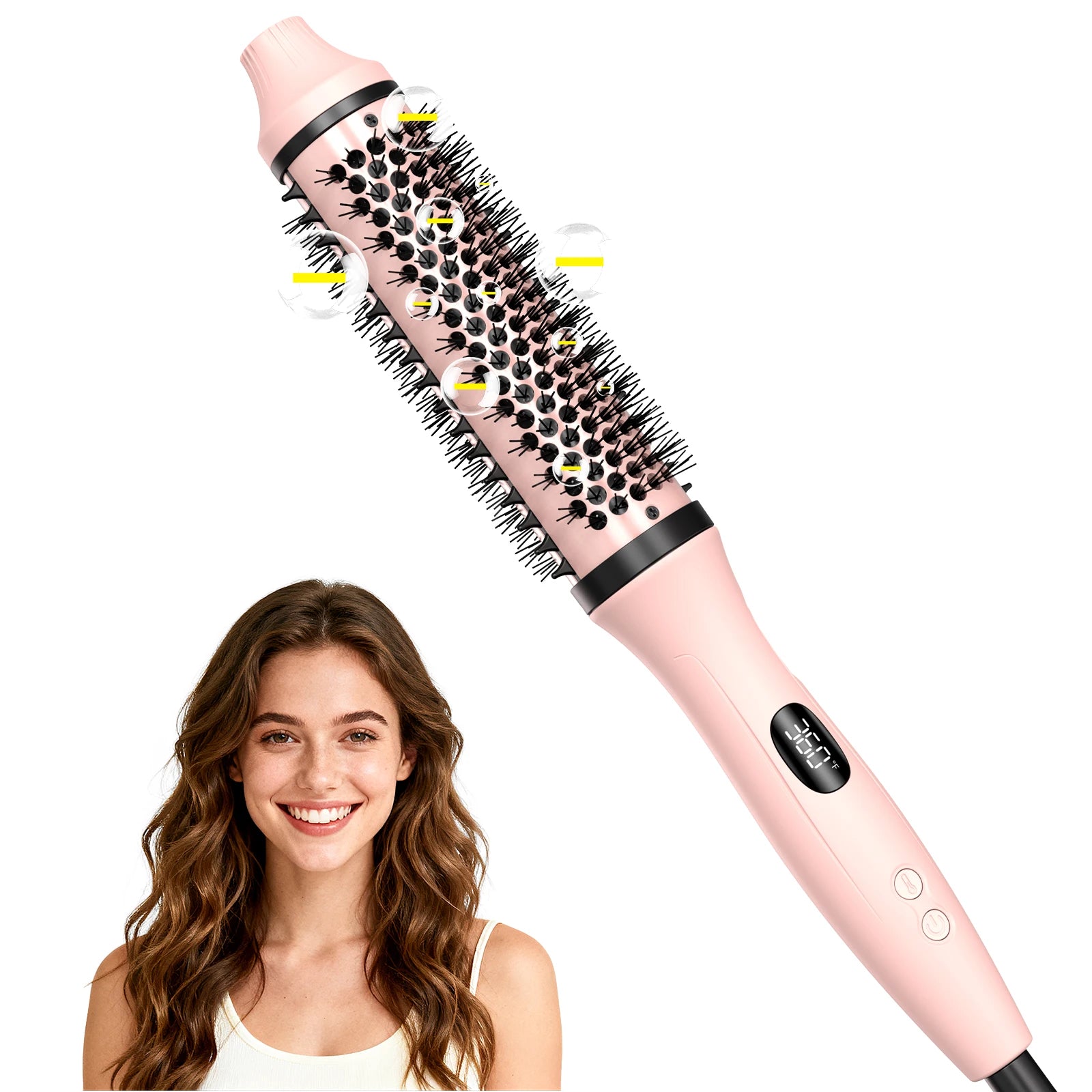 Heated Round Hair Curler Brush - Pink