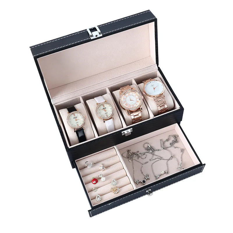 Pure Leather Double Layer Multi Purpose Jewelry & Watch Storage Box