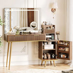 Vanity Set With Magnifying Mirror - Brown