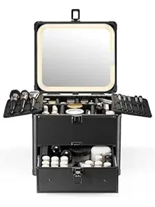Waterproof Travel Makeup Box with Drawer and A Detachable LED Mirror
