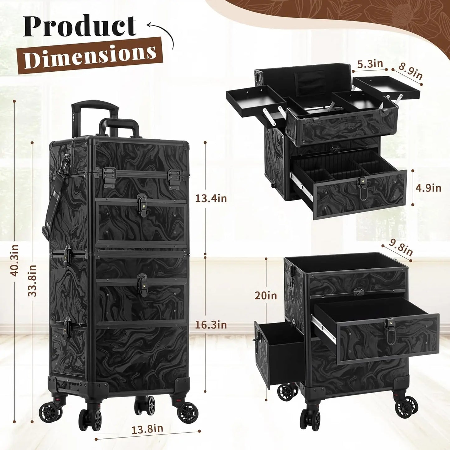 5 in 1 Rolling Makeup Train Case With Drawers