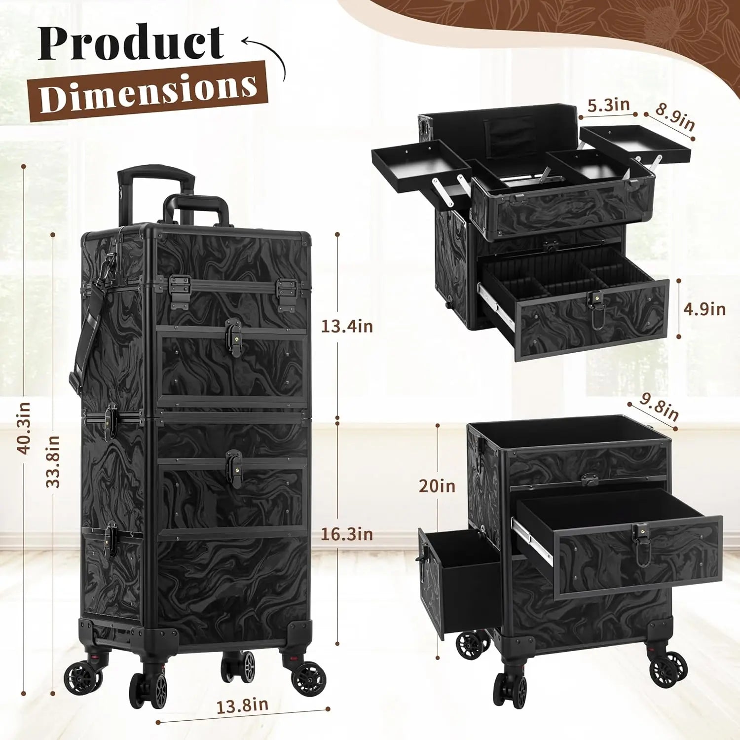 5 in 1 Rolling Makeup Train Case With Drawers