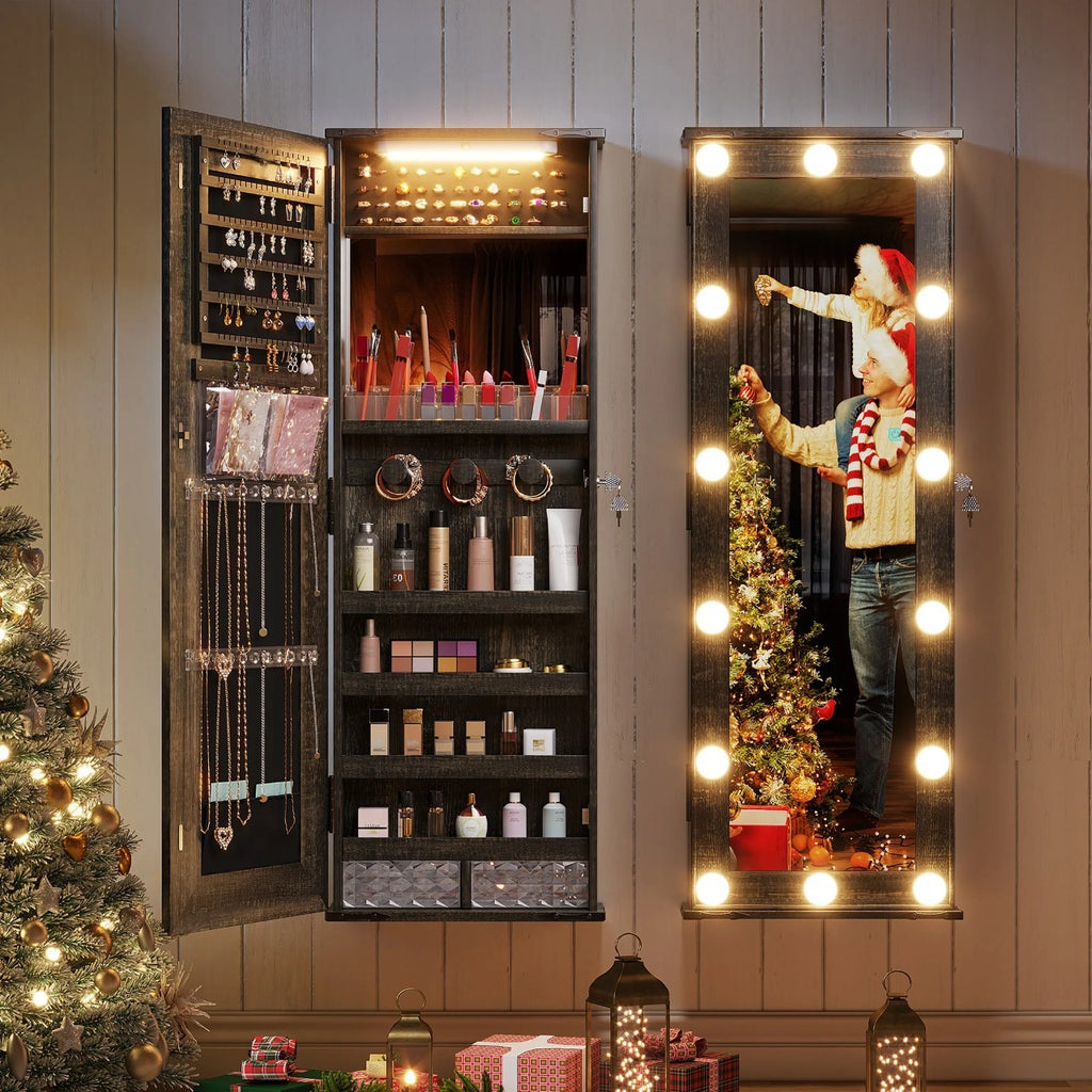 Wall Mounted Jewelry Organizer With LED Mirror