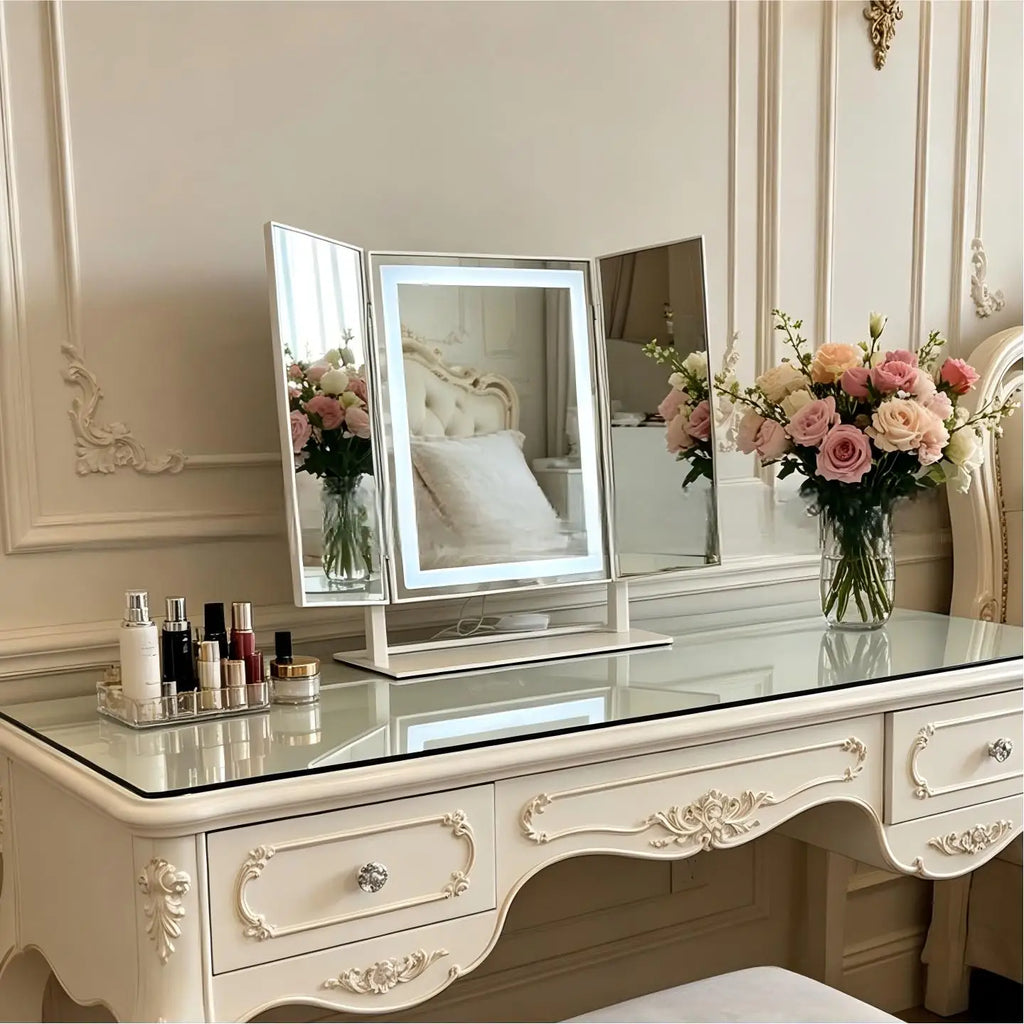Tabletop Foldable Makeup Mirror With LED Light