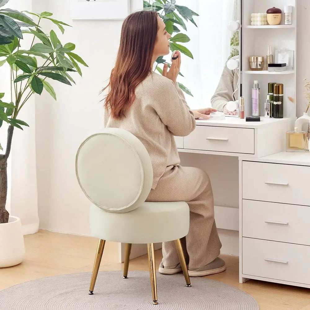 Khaki Vanity Chair with Backrest