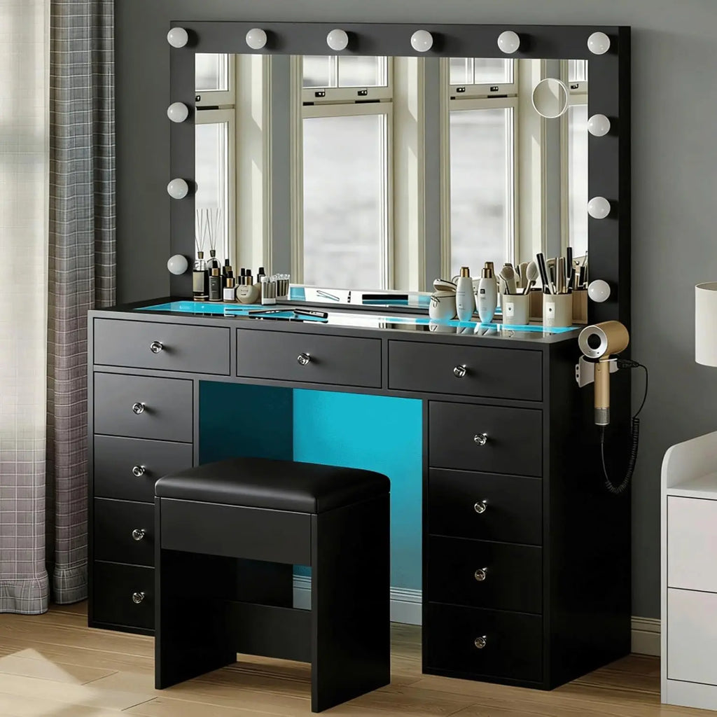 11 Drawers Vanity Set - Black