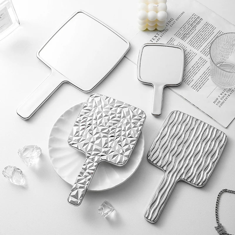 Square Handheld Mirror with Electroplated Ripple Design
