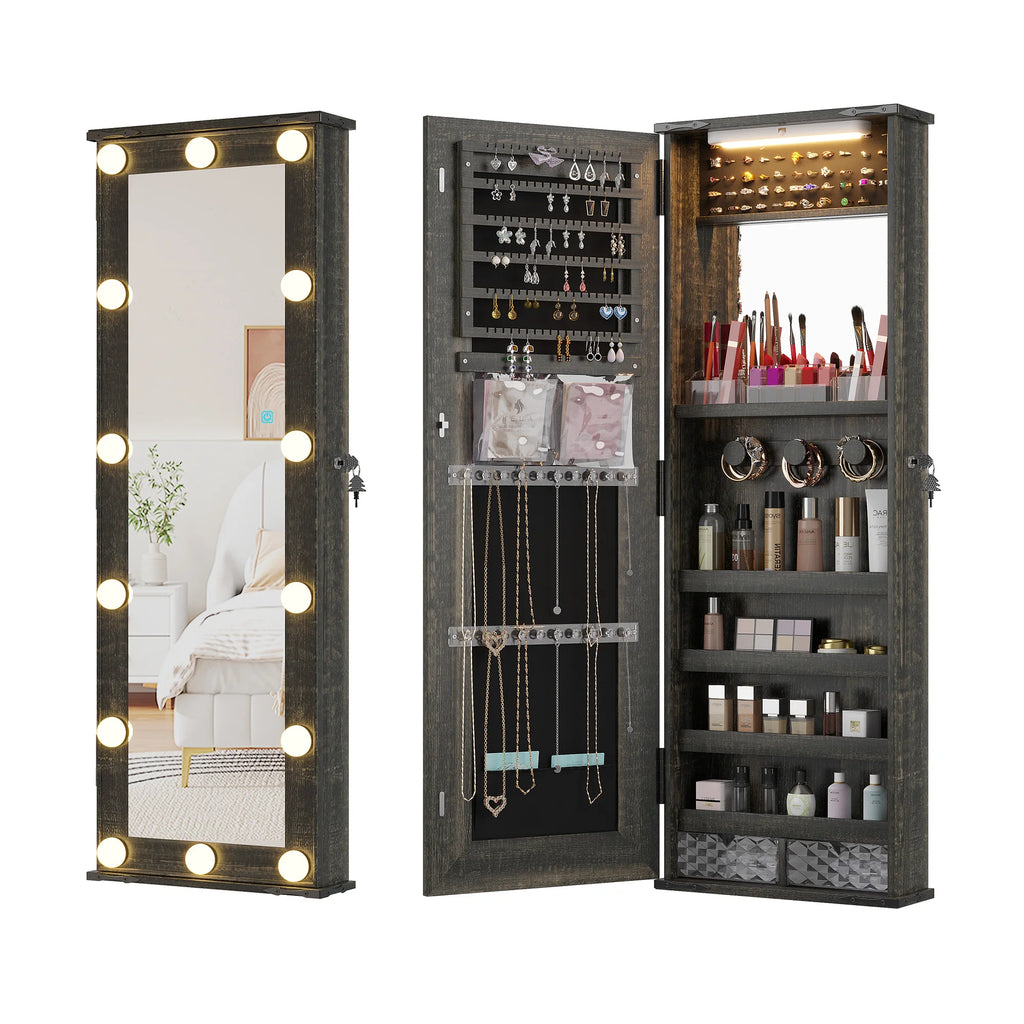 Wall Mounted Jewelry Organizer With LED Mirror