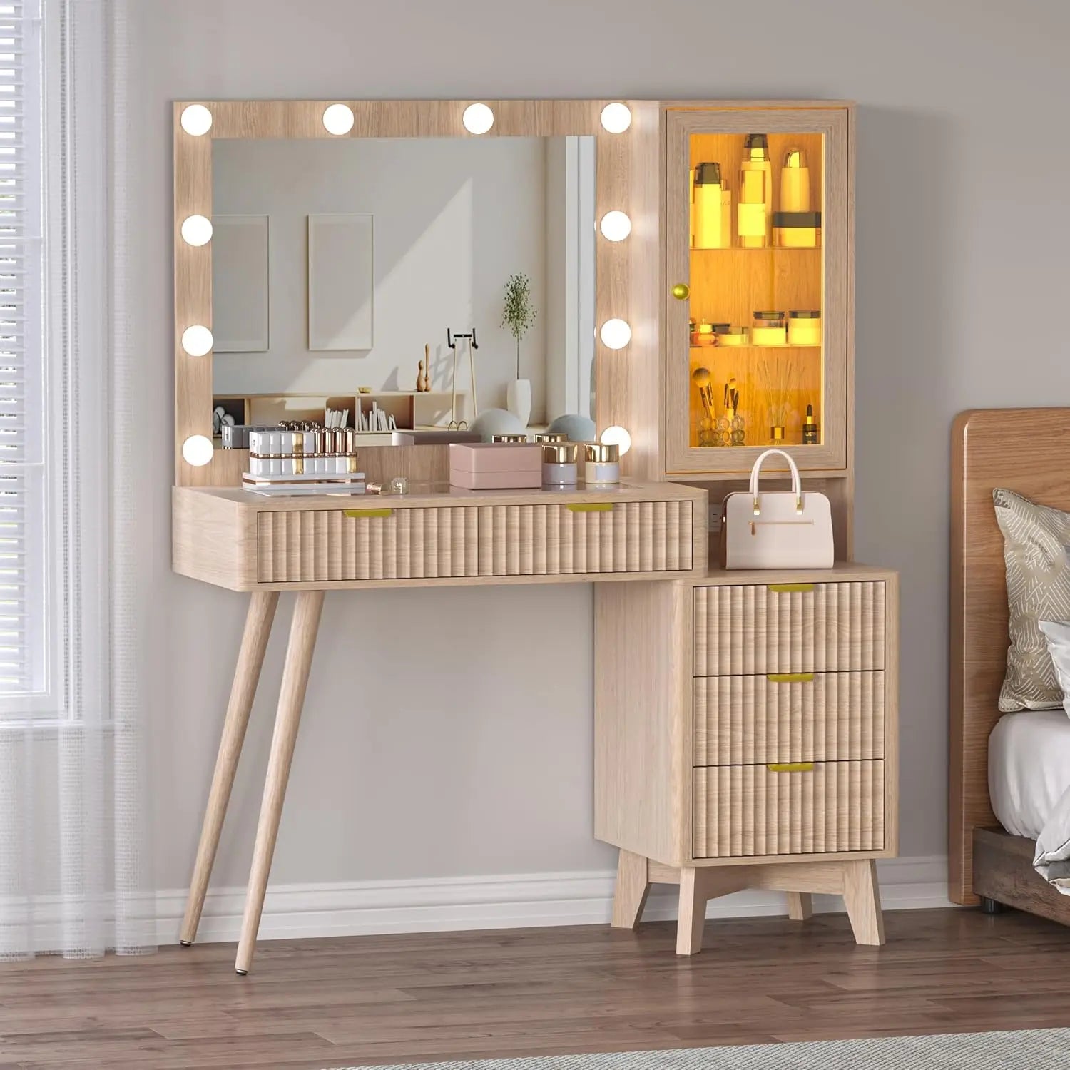 Vanity Desk With LED Mirror - 5 Drawers