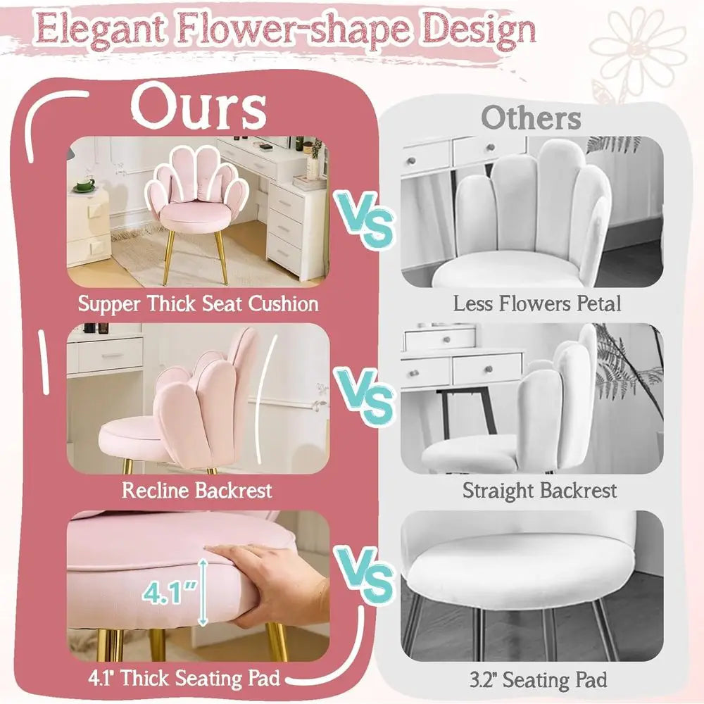 Vanity Chair with Adjustable Gold Legs and Pillow