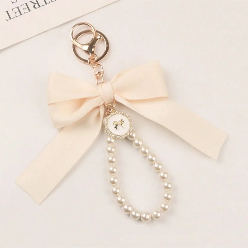 Pearl Beaded with bow Bag Keychain
