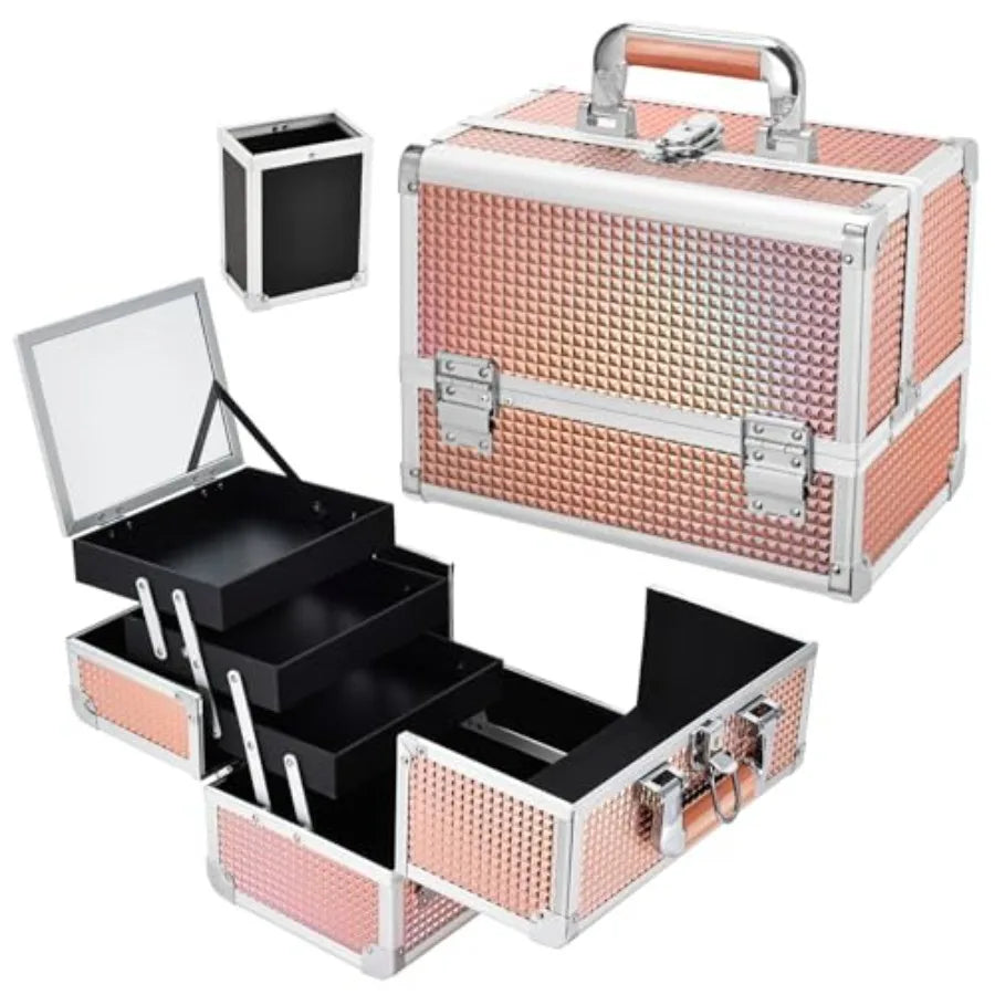 Professional Makeup Organizer Box With Mirror & 3 Trays